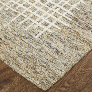 Homeroots 4' Invigorating Tan And Brown Wool Plaid Handmade Area Rug - Stain Resistant For Stylish Living Spaces 5' X 8' Wool 514331