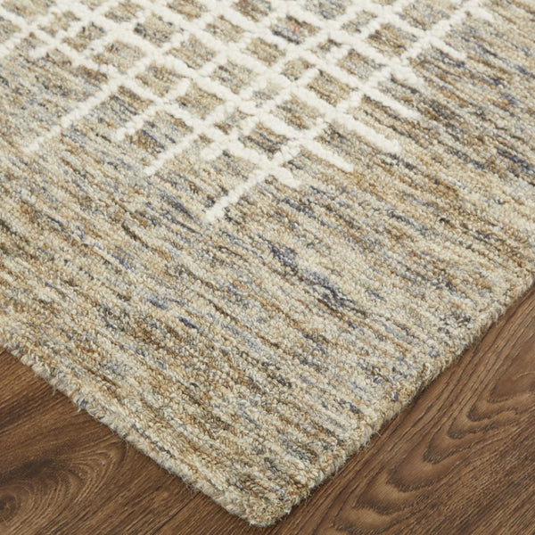 Homeroots 4' Invigorating Tan And Brown Wool Plaid Handmade Area Rug - Stain Resistant For Stylish Living Spaces 5' X 8' Wool 514331
