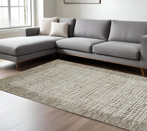 HomeRoots 4' Handmade Tufted Wool Area Rug in Tan and Brown Plaid – Stain-Resistant for Homes with Kids & Pets 8' X 10' 514332