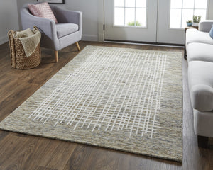 HomeRoots 4' Handmade Tufted Wool Area Rug in Tan and Brown Plaid – Stain-Resistant for Homes with Kids & Pets 8' X 10' 514332