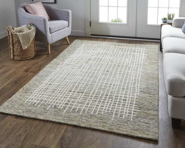 HomeRoots 4' Handmade Tufted Wool Area Rug in Tan and Brown Plaid – Stain-Resistant for Homes with Kids & Pets 8' X 10' 514332