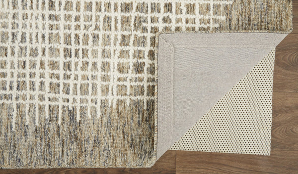 HomeRoots 4' Handmade Tufted Wool Area Rug in Tan and Brown Plaid – Stain-Resistant for Homes with Kids & Pets 8' X 10' 514332