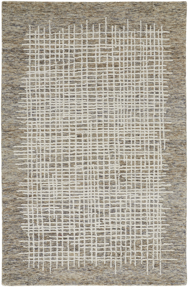 Homeroots 9' X 12' Tan And Ivory Wool Plaid Tufted Handmade Stain Resistant Area Rug Tan,Ivory Wool 514333