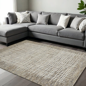 HomeRoots 4' Handmade Tufted Wool Area Rug in Tan and Brown Plaid – Stain-Resistant for Homes with Kids & Pets 9' X 12' 514333
