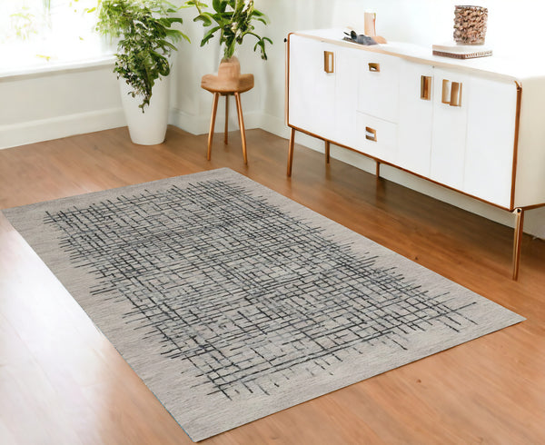 Homeroots 4' X 6' Gray Black And Tan Wool Crosshatch Hand Tufted Area Rug Gray,Black,Tan Wool 514337