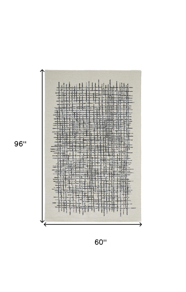 Homeroots 5' X 8' Ivory Gray And Black Wool Plaid Tufted Handmade Stain Resistant Area Rug Ivory,Gray,Black Wool 514345