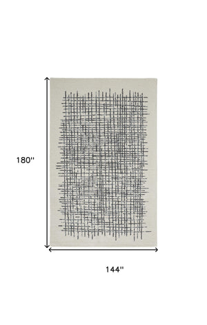 Homeroots 12' X 15' Ivory Gray And Black Wool Plaid Tufted Handmade Area Rug Ivory,Gray,Black Wool 514349