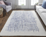 Homeroots 4' X 6' Ivory And Blue Wool Crosshatch Hand Tufted Area Rug Ivory,Blue Wool 514351