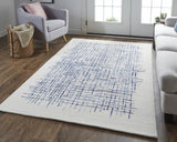 Homeroots 4' X 6' Ivory And Blue Wool Crosshatch Hand Tufted Area Rug Ivory,Blue Wool 514351