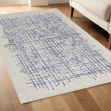 Homeroots 4' X 6' Ivory And Blue Wool Crosshatch Hand Tufted Area Rug Ivory,Blue Wool 514351