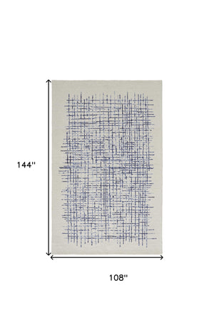 Homeroots 9' X 12' Ivory And Blue Wool Plaid Tufted Handmade Stain Resistant Area Rug Ivory,Blue Wool 514354