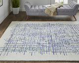 Homeroots 9' X 12' Ivory And Blue Wool Plaid Tufted Handmade Stain Resistant Area Rug Ivory,Blue Wool 514354