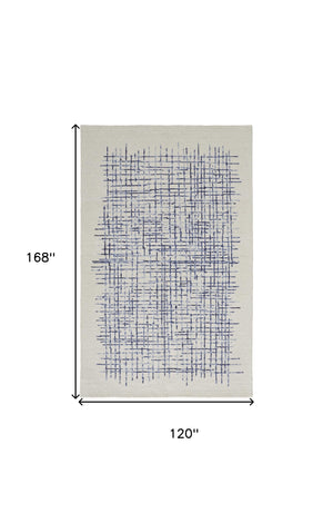 Homeroots 10' X 14' Ivory And Blue Wool Plaid Tufted Handmade Stain Resistant Area Rug Ivory,Blue Wool 514355