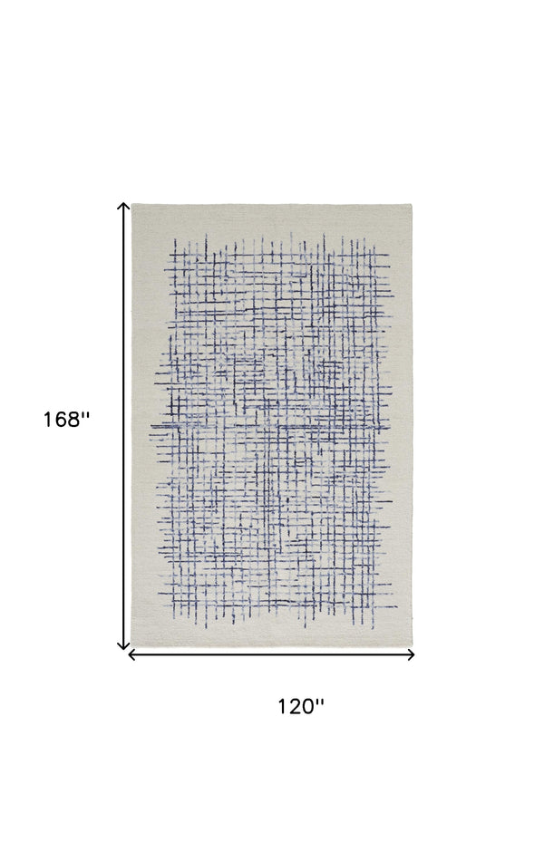 Homeroots 10' X 14' Ivory And Blue Wool Plaid Tufted Handmade Stain Resistant Area Rug Ivory,Blue Wool 514355