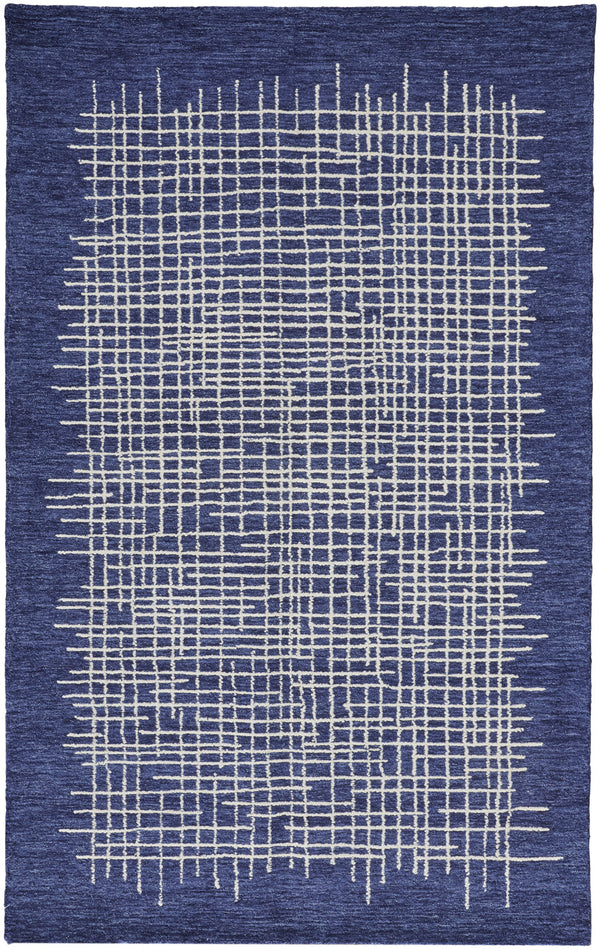Homeroots 9' X 12' Blue And Ivory Wool Plaid Tufted Handmade Stain Resistant Area Rug Blue,Ivory Wool 514361