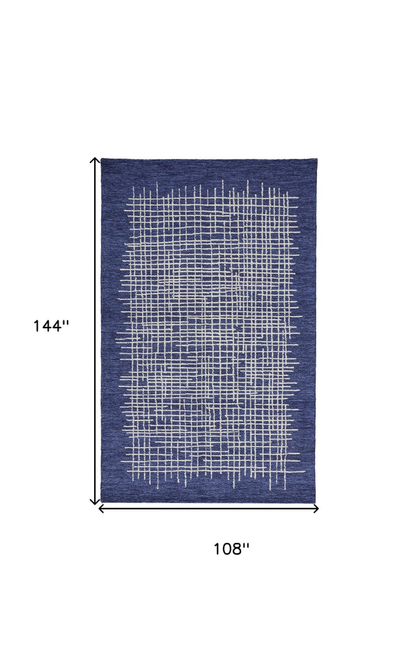 Homeroots 9' X 12' Blue And Ivory Wool Plaid Tufted Handmade Stain Resistant Area Rug Blue,Ivory Wool 514361