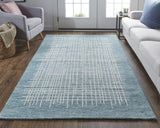 Homeroots 4' X 6' Blue And Ivory Wool Plaid Tufted Handmade Stain Resistant Area Rug Blue,Ivory Wool 514365