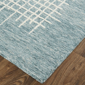 Homeroots 4' X 6' Blue And Ivory Wool Plaid Tufted Handmade Stain Resistant Area Rug Blue,Ivory Wool 514365