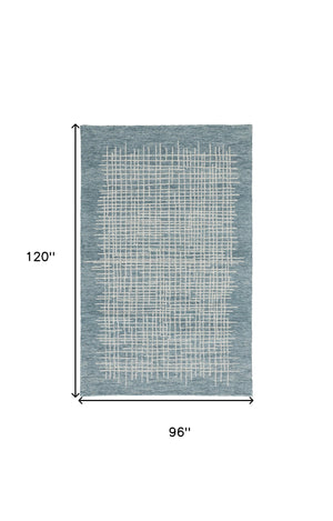Homeroots 8' X 10' Blue And Ivory Wool Plaid Tufted Handmade Stain Resistant Area Rug Blue,Ivory Wool 514367