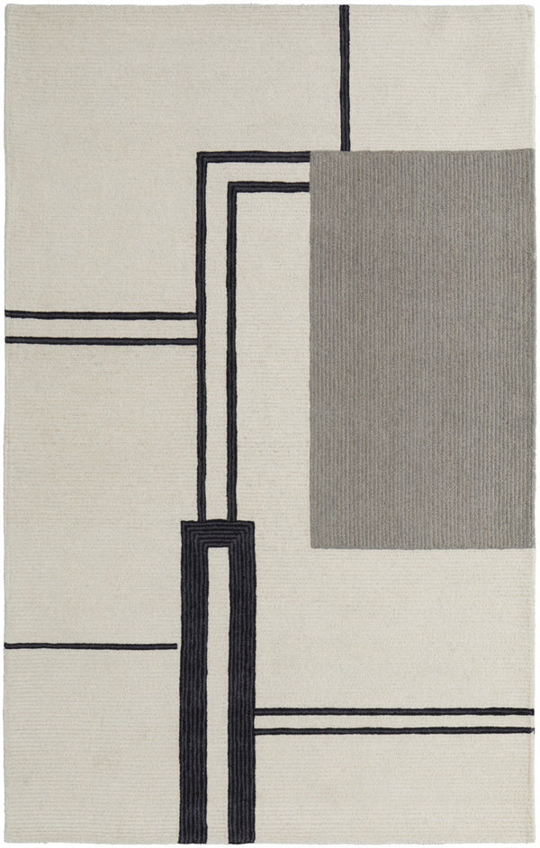 HomeRoots 4' Soft Gray and Ivory Wool Area Rug with Abstract Geometric Design for Modern Living Spaces 4' X 6' 514372