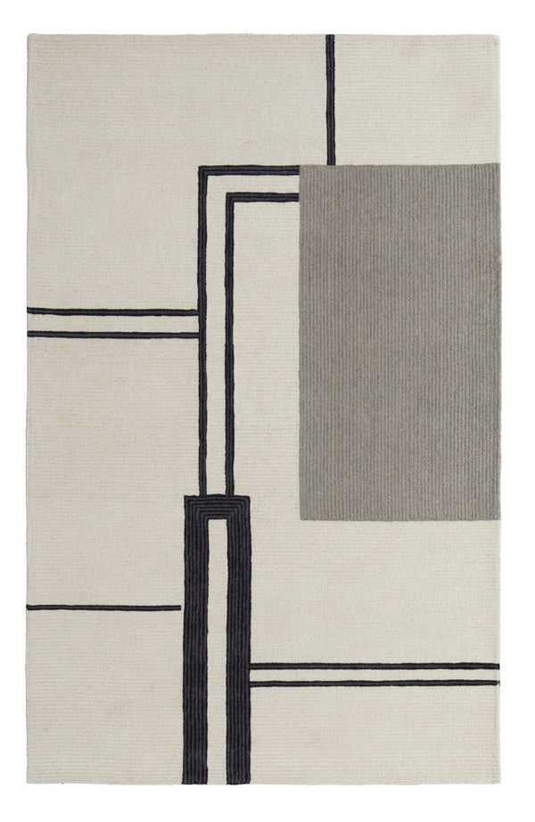 HomeRoots 4' Soft Gray and Ivory Wool Area Rug with Abstract Geometric Design for Modern Living Spaces 4' X 6' 514372