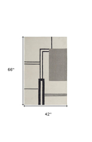 HomeRoots 4' Soft Gray and Ivory Wool Area Rug with Abstract Geometric Design for Modern Living Spaces 4' X 6' 514372