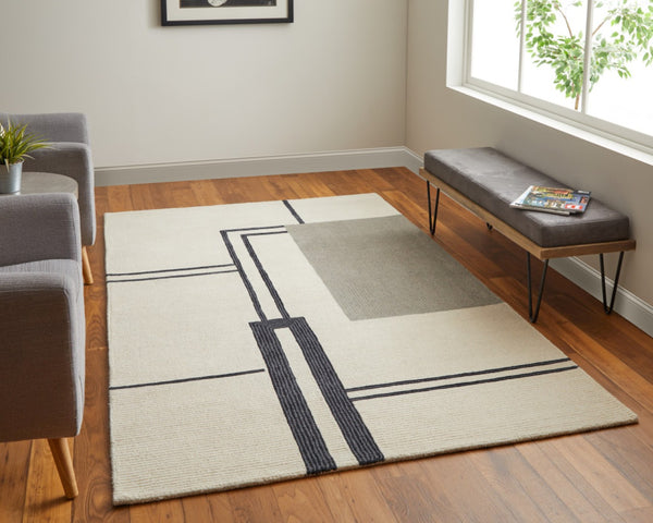HomeRoots 4' Soft Gray and Ivory Wool Area Rug with Abstract Geometric Design for Modern Living Spaces 4' X 6' 514372