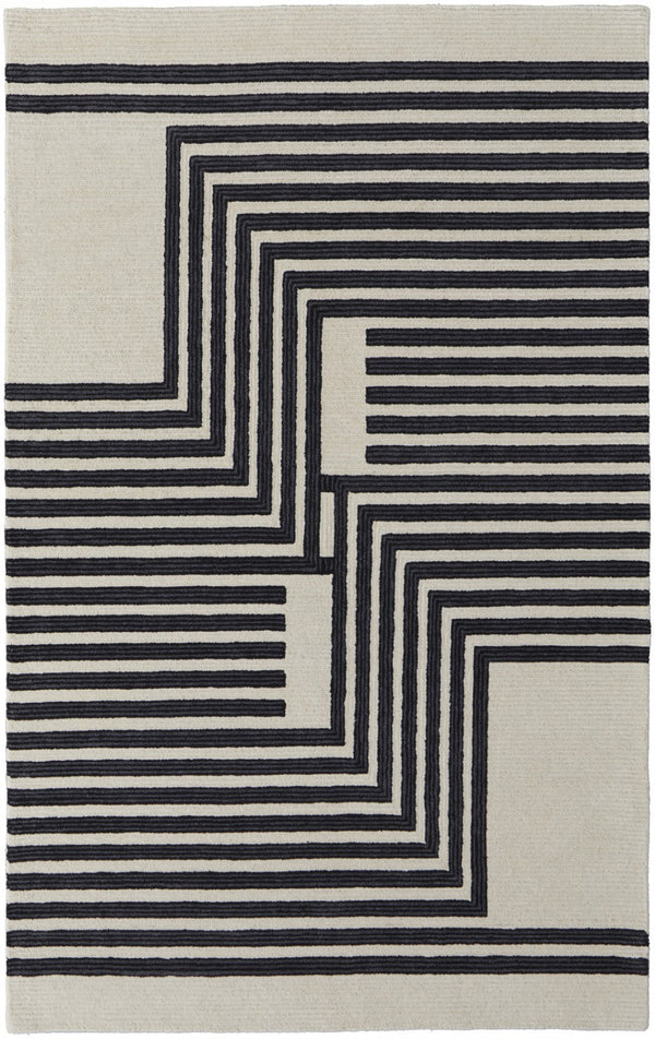 HomeRoots 4' Gray and Black Abstract Geometric Wool Area Rug – Hand-Tufted Artisan Design for Modern Spaces 4' X 6' 514379