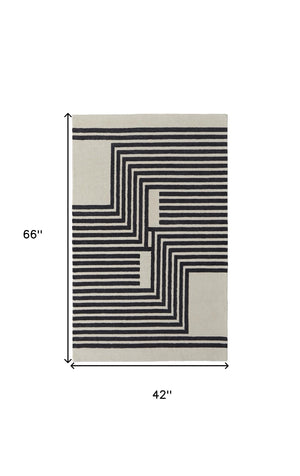 HomeRoots 4' Gray and Black Abstract Geometric Wool Area Rug – Hand-Tufted Artisan Design for Modern Spaces 4' X 6' 514379