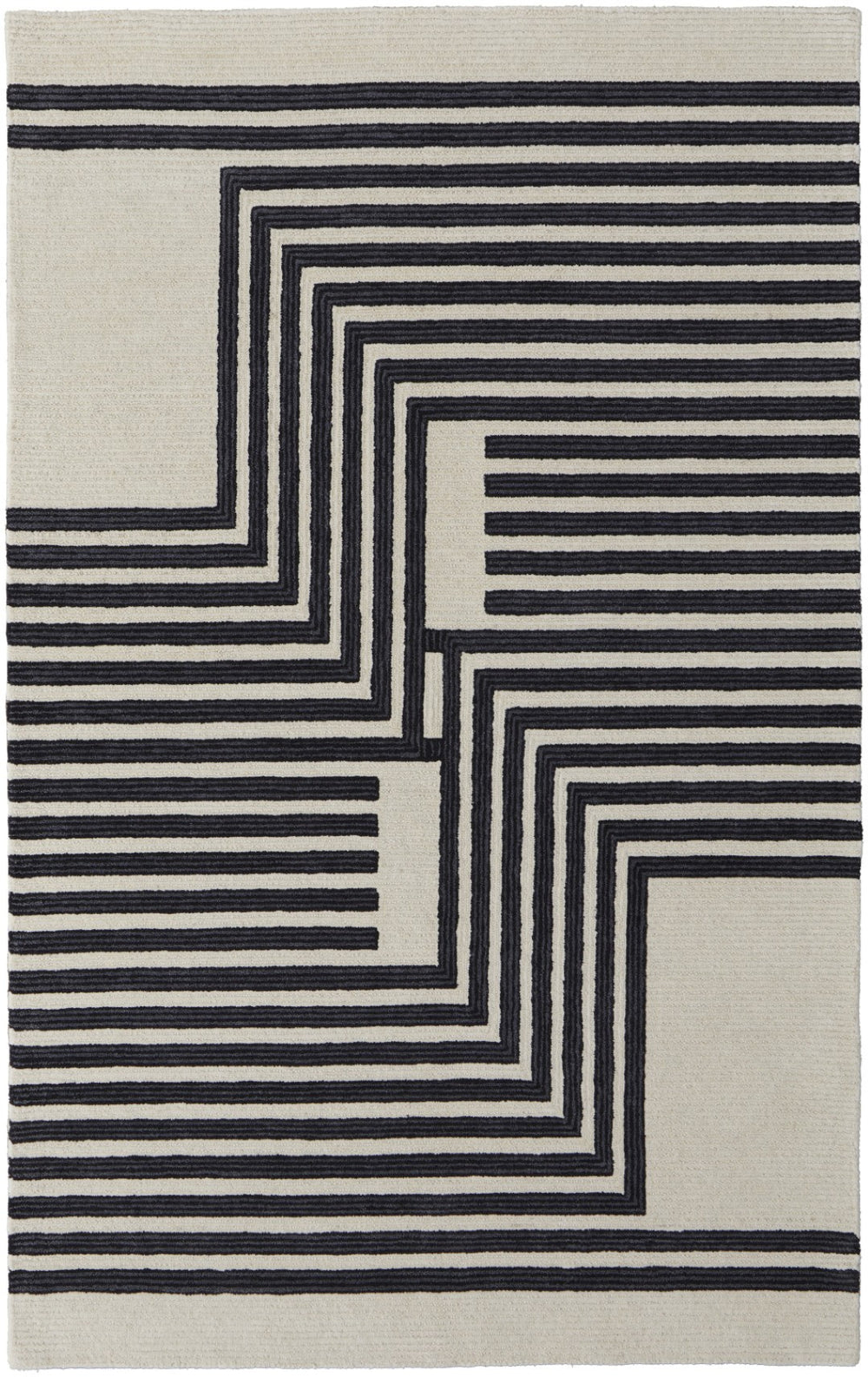 HomeRoots 4' Gray and Black Abstract Geometric Wool Area Rug – Hand-Tufted Artisan Design for Modern Spaces 5' X 8' 514380