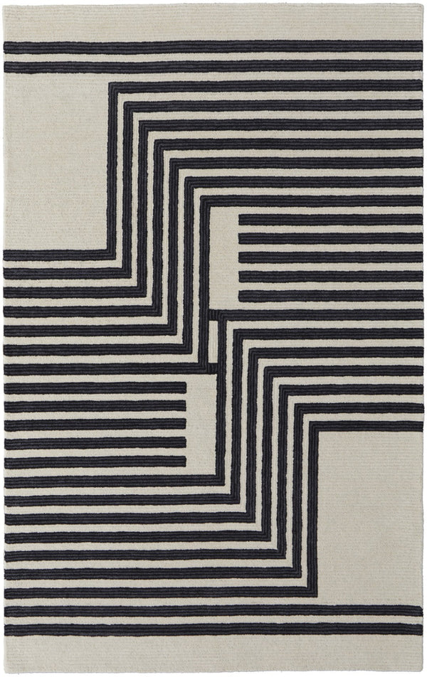 HomeRoots 4' Gray and Black Abstract Geometric Wool Area Rug – Hand-Tufted Artisan Design for Modern Spaces 5' X 8' 514380