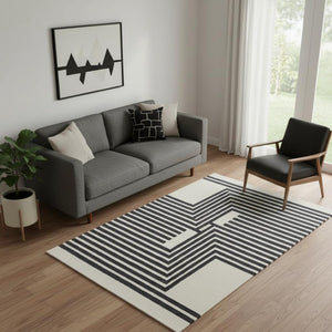 HomeRoots 4' Gray and Black Abstract Geometric Wool Area Rug – Hand-Tufted Artisan Design for Modern Spaces 5' X 8' 514380