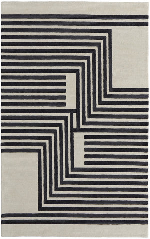 HomeRoots 4' Gray and Black Abstract Geometric Wool Area Rug – Hand-Tufted Artisan Design for Modern Spaces 5' X 8' 514380