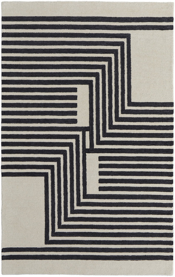 HomeRoots 4' Gray and Black Abstract Geometric Wool Area Rug – Hand-Tufted Artisan Design for Modern Spaces 5' X 8' 514380