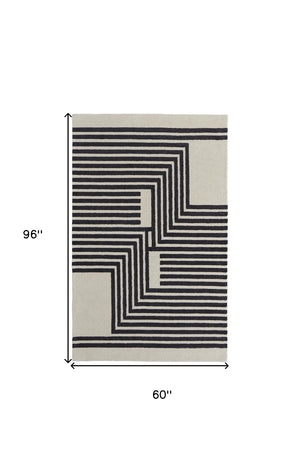 HomeRoots 4' Gray and Black Abstract Geometric Wool Area Rug – Hand-Tufted Artisan Design for Modern Spaces 5' X 8' 514380