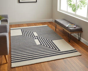HomeRoots 4' Gray and Black Abstract Geometric Wool Area Rug – Hand-Tufted Artisan Design for Modern Spaces 5' X 8' 514380