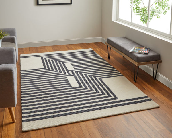 HomeRoots 4' Gray and Black Abstract Geometric Wool Area Rug – Hand-Tufted Artisan Design for Modern Spaces 5' X 8' 514380