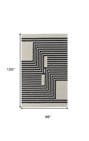 HomeRoots 4' Gray and Black Abstract Geometric Wool Area Rug – Hand-Tufted Artisan Design for Modern Spaces 8' X 10' 514381