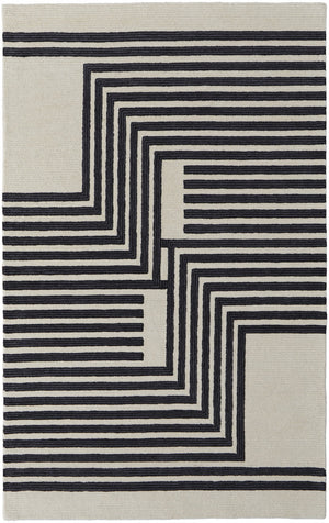 HomeRoots 4' Gray and Black Abstract Geometric Wool Area Rug – Hand-Tufted Artisan Design for Modern Spaces 9' X 12' 514382
