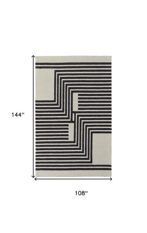 HomeRoots 4' Gray and Black Abstract Geometric Wool Area Rug – Hand-Tufted Artisan Design for Modern Spaces 9' X 12' 514382