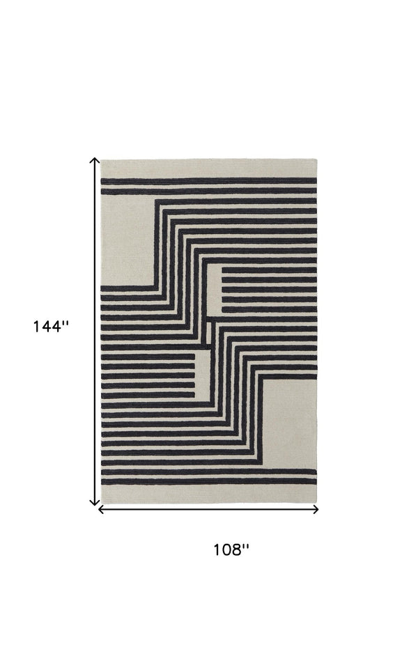 HomeRoots 4' Gray and Black Abstract Geometric Wool Area Rug – Hand-Tufted Artisan Design for Modern Spaces 9' X 12' 514382