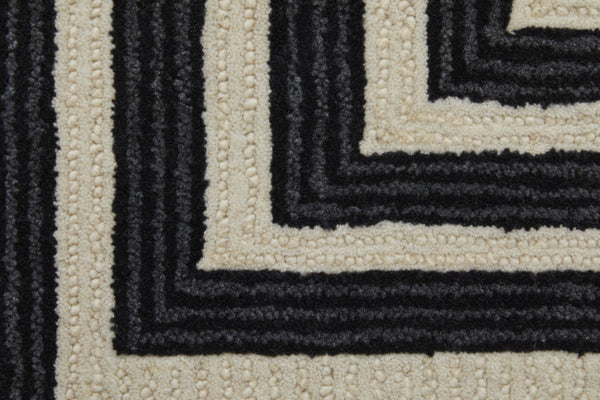 HomeRoots 4' Gray and Black Abstract Geometric Wool Area Rug – Hand-Tufted Artisan Design for Modern Spaces 9' X 12' 514382