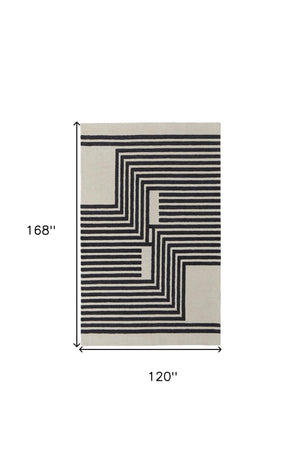 HomeRoots 4' Gray and Black Abstract Geometric Wool Area Rug – Hand-Tufted Artisan Design for Modern Spaces 10' X 14' 514383