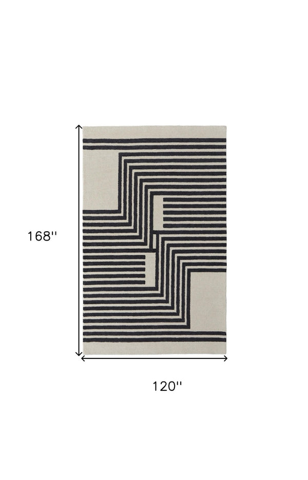 HomeRoots 4' Gray and Black Abstract Geometric Wool Area Rug – Hand-Tufted Artisan Design for Modern Spaces 10' X 14' 514383