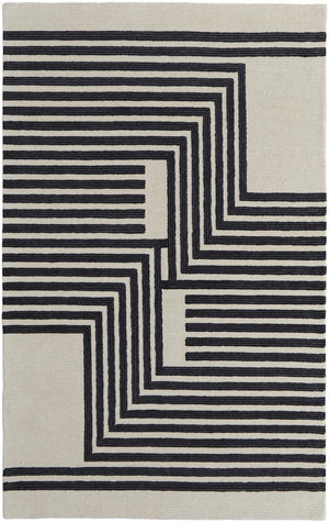 HomeRoots 4' Gray and Black Abstract Geometric Wool Area Rug – Hand-Tufted Artisan Design for Modern Spaces 12' x 15' 514384