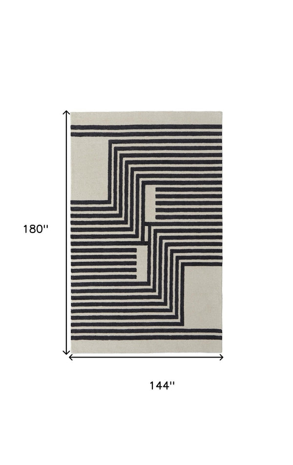 HomeRoots 4' Gray and Black Abstract Geometric Wool Area Rug – Hand-Tufted Artisan Design for Modern Spaces 12' x 15' 514384
