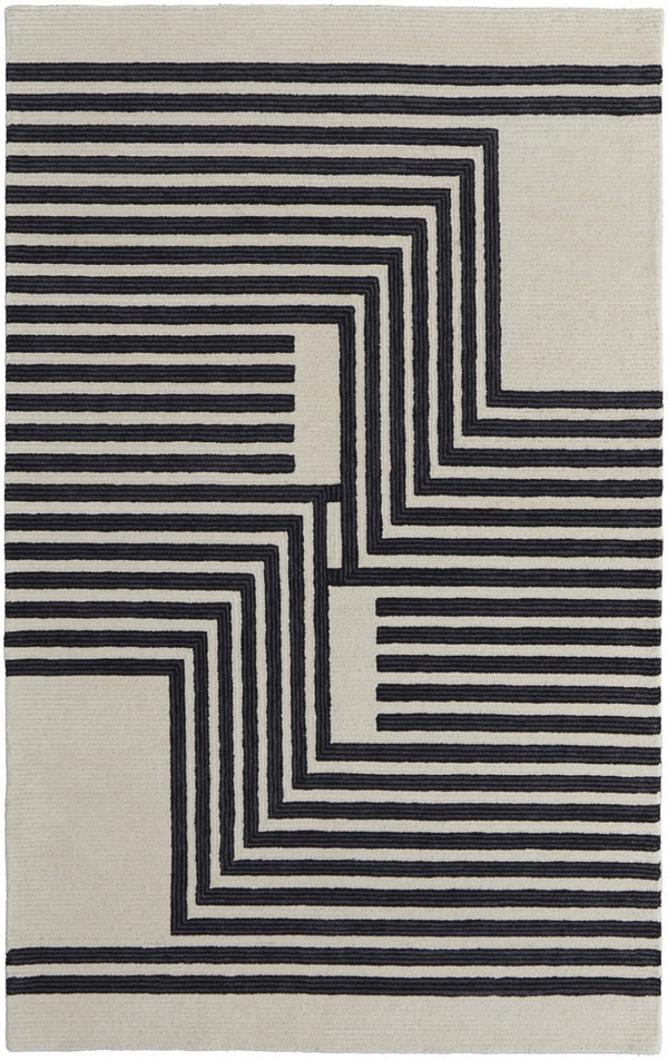 HomeRoots 4' Gray and Black Abstract Geometric Wool Area Rug – Hand-Tufted Artisan Design for Modern Spaces 12' x 15' 514384