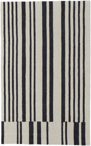 HomeRoots 4' Luxurious Ivory and Black Hand-Tufted Wool Abstract Area Rug for Modern Home Décor Elegance 4' X 6' 514386