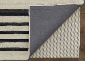 HomeRoots 4' Luxurious Ivory and Black Hand-Tufted Wool Abstract Area Rug for Modern Home Décor Elegance 4' X 6' 514386