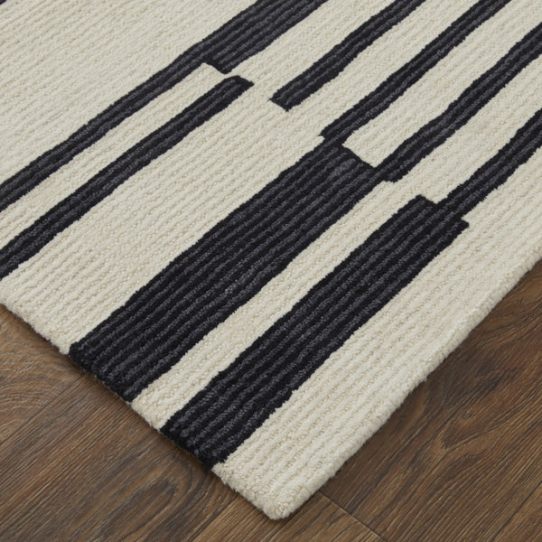 HomeRoots 4' Luxurious Ivory and Black Hand-Tufted Wool Abstract Area Rug for Modern Home Décor Elegance 5' X 8' 514387